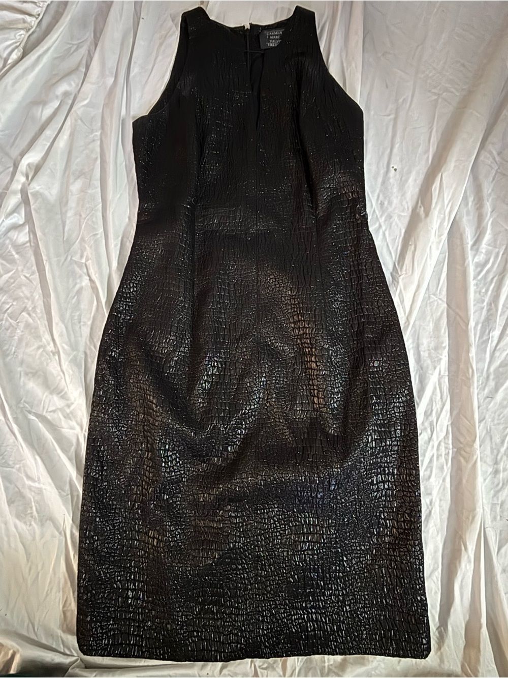 Carmen Marc Valvo Collection Black Textured Cocktail Dress | Size 10 - Picture 2 of 7